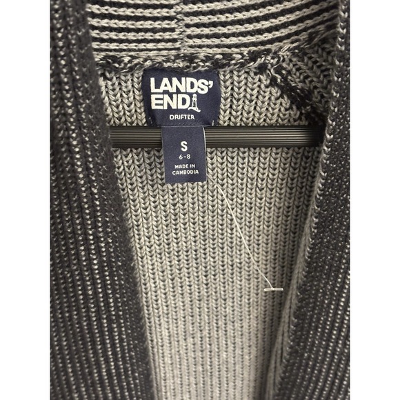 Lands' End Women's Cotton Drifter Black‎ Gray Open Cardigan Sweater Size Small - Picture 2 of 6